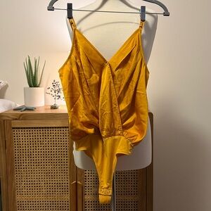 ✨ Express Satin Bodysuit - Gold Mustard - Size S (NWT)